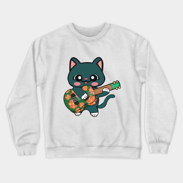 Cat Playing Ukulele Crewneck Sweatshirt by FlippinTurtles